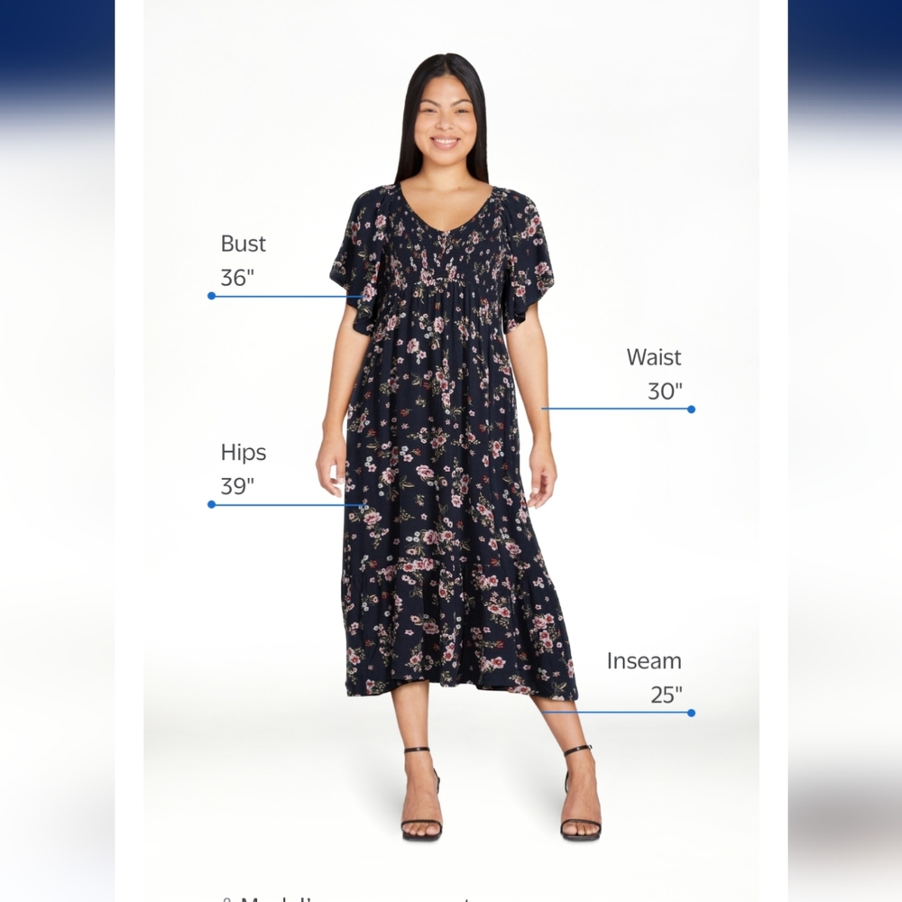 Floral Navy Dress With Flutter Sleeves